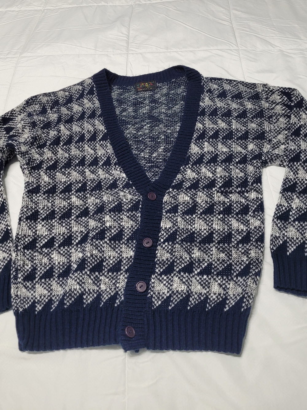 Magnetic Force  Navy and White Geometric V-Neck Cardigan